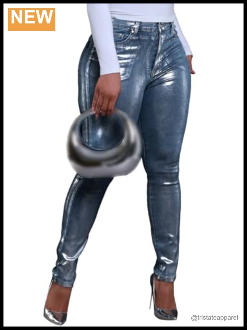 Metallic High Waist Stretchy Skinny Jeans Denim Pants